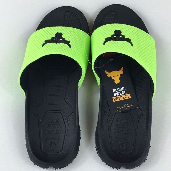Under Armour Men's Sz 10 Green/Black UA Project Rock SL 2.0 Michelin Slides $65 - Picture 1 of 4